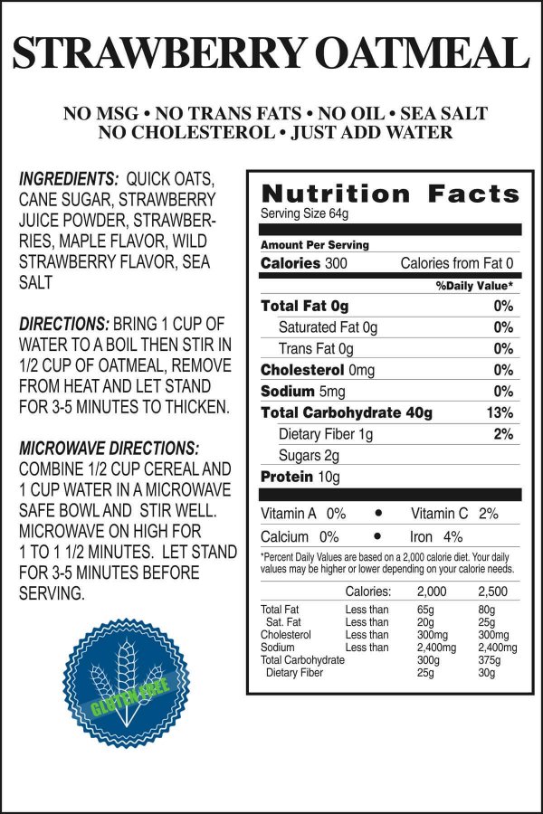 Strawberry Oatmeal Product Label